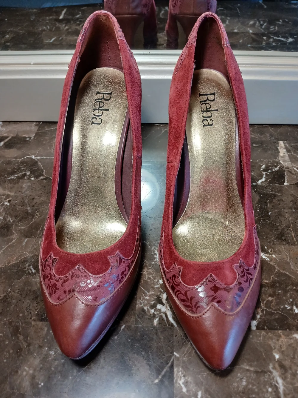 Reba Burgundy Suede & Leather Pointed Toe Pumps